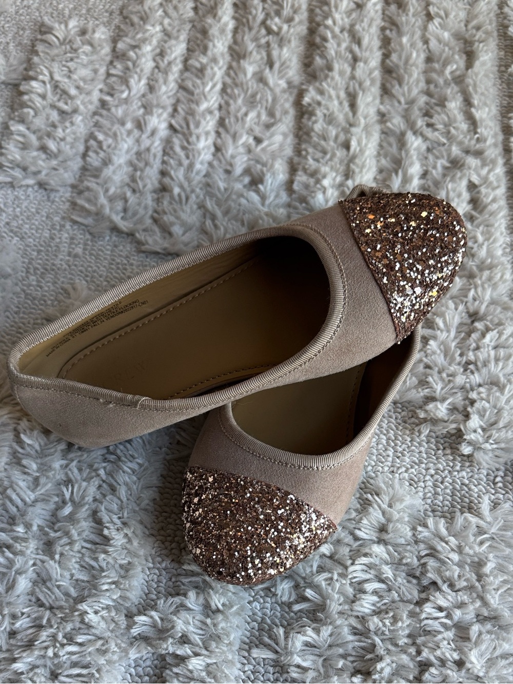 J. Crew Taupe Ballet Flats with Glitter Cap Toe